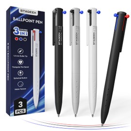 STAGEEK 3 Color Permanent Ballpoint Pen, 1.0mm, Set of 3, Black, Blue, Red