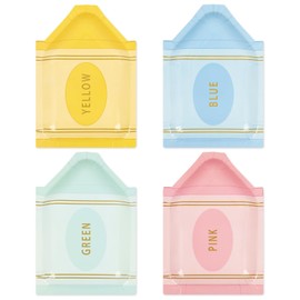 FYSUIMU 40Pcs Back to School Pencil Paper Plates Pastel Crayon Shape First Day of School Disposable Plate 4 Colors Decorative Plate for Graduation Kindergarten Party Supplies Table Decor, 9 x 7.3 in