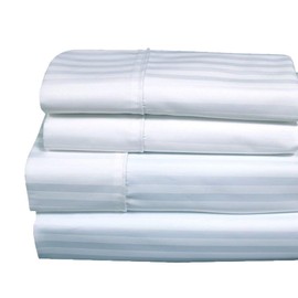 Royal Hotel Bedding 620-Thread-Count Pillowcases Set, Wrinkle-Free Cotton-Blend Pillow Cases, Sateen Striped, Standard Size, White