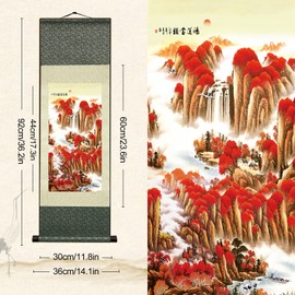 Newscz Asian Wall Art for Hallway and Stairs - Silk Roll Landscape Paintings - Aesthetic Bedroom Tapestry - Wall Paintings for Living Room - Home and Kitchen Decor - 36x12 Inch