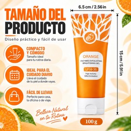 Exfoliante Facial de Gel con Enzimas Naranja, Exfoliante para Mejora Brightening y Aspereza de Piel, Limpiador Facial de Hidratación Suave, para Rostro, Codos, Rodillas, Espalda