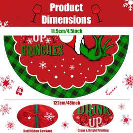 Christmas Tree Skirt 48 Inches Christmas Tree Decorations Red and Green Plaid Christmas Tree Skirt Drink Up Christmas Tree Skirt for Winter Holiday Christmas Home Decor