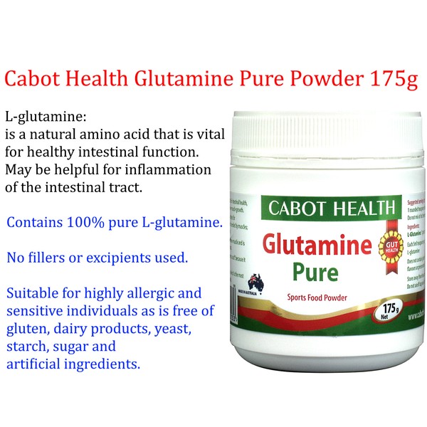 CABOT HEALTH PURE Glutamine Powder 175g / DR SANDRA * Gluten FREE * Lactose FREE