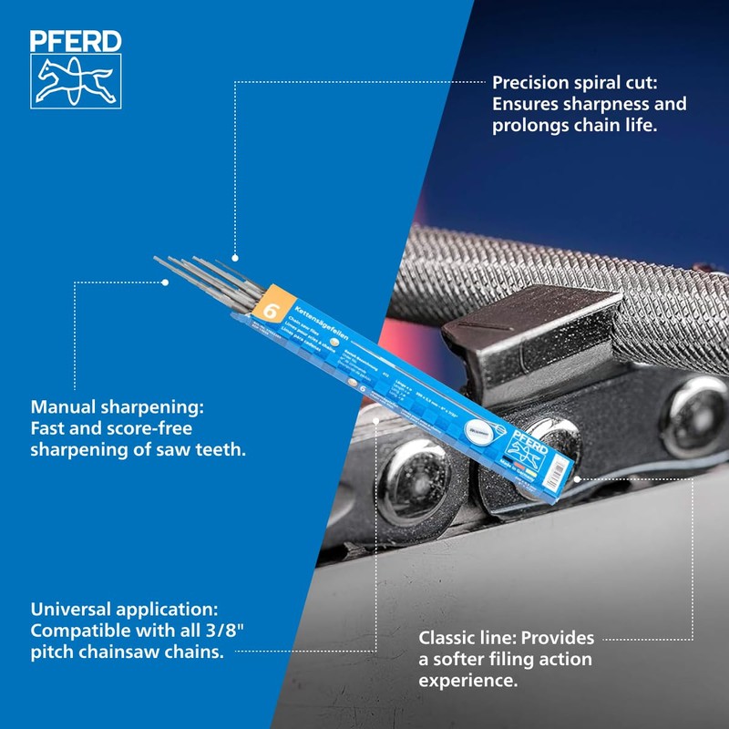 PFERD Chain Saw File, Round, 8 inch x 7/32 inch,