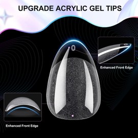 CyyaPeaap Extra Short Almond Nail Tips, 504Pcs Soft Acrylic Gel Fake Nails, Half Matte Full Cover Clear Press on Nails for Nail Extension, Manicure, Home DIY, Salon, 12 Sizes, Pre-Etched Gel Nails