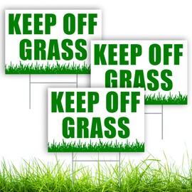 3 PC Please Keep Off Grass Sign - 8 x 12 DOUBLE SIDED Coroplast Keep Dogs Off Lawn Sign - Stay Off Grass Sign with Stake - Dont Walk on Grass Sign