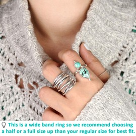 Boho-Magic 925 Sterling Silver Band Rings for Women Wrap Wide Statement Ring, Silver