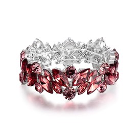 Clearine Women's Bracelet Marquise Shape Austria Crystal Stretch Chain Bridal Statement Bracelet Amethyst Purple Silver Tone, Metal Crystal, austria crystal