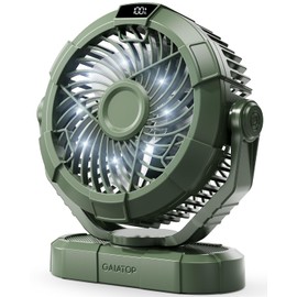 Gaiatop Portable Camping Fan with LED Lantern, Power Display 360° Head Rotation, Hanging Hook for Tent, 3 Speed Quiet Rechargeable, 4000mAh Battery Operated USB Fans for Indoor Outdoor Travel Green