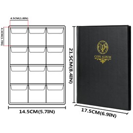 120 Pocket Coin Album - Coin Collector Book with 10 Pages, 45 x 43 mm Grid Holder for Pound, Pence, Cent, Dollar, Nickel (Black) CS48120BK