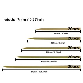 ONEBO 100 bamboo skewers, can be used for barbecue skewers, wooden skewers, cocktail skewers, burger skewers, necessary for dinner with colleagues, meetings with friends and barbecue parties (5