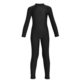 Kepblom Girls Long Sleeve Unitard Spandex Turtleneck Full Bodysuit for Kids(Black,M)
