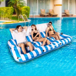 3 Person Inflatable Pool Floats Adults, Tanning Pool Float Lounger Chair with Handles, Cup and Phone Holder for Outdoor, Beach, Swimming Pool, Lake, River