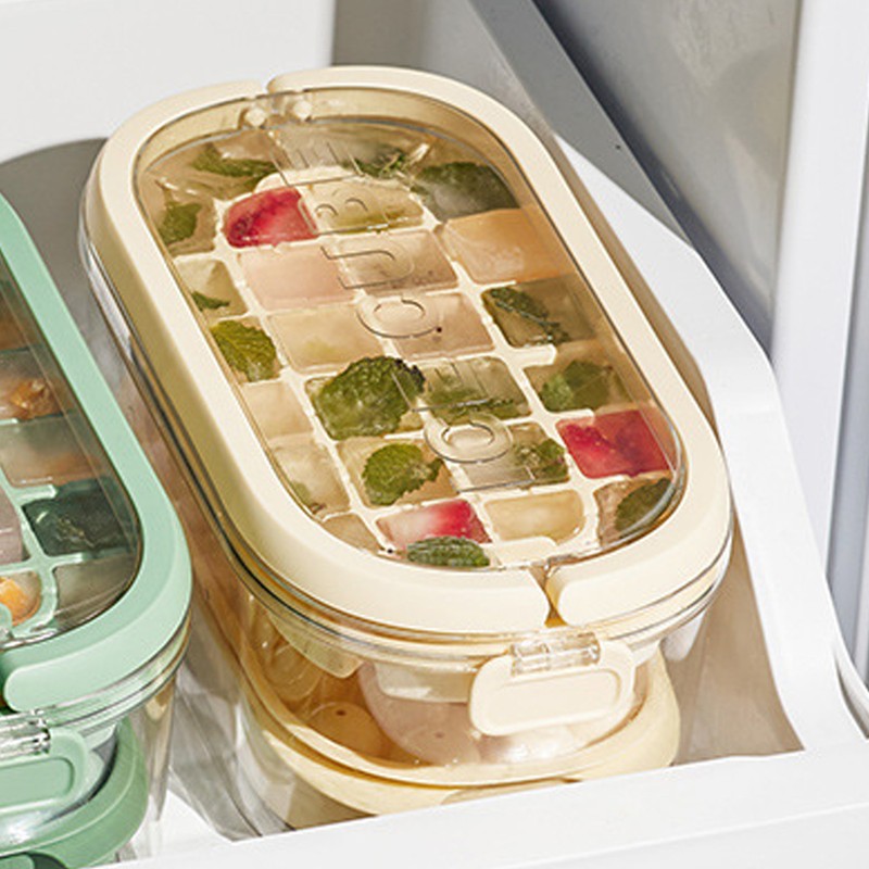 Ice Cube Tray with Lid Bin 2 Layer Ice Trays