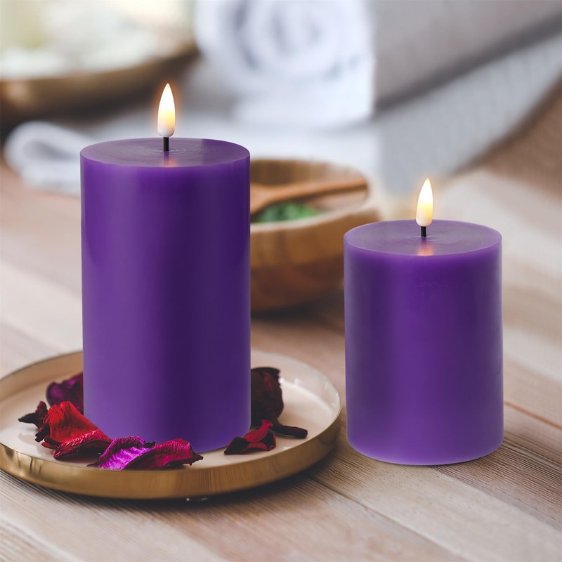 Girimax Purple Flameless Pillar Candles with Remote, Flickering Battery LED