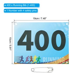PATIKIL Tearproof Running Bib Numbers 7x6 Inch, 1-400 Race Competitor Numbers with Safety Pin for Marathon Sports Game Competition Runner, Multicolor