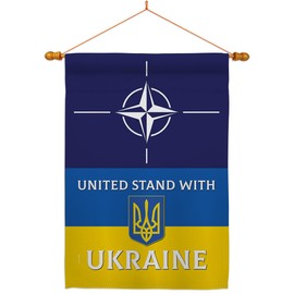 NATO Stand With Ukraine House Flag Dowel Set Support Cause Ukrainian Small Decorative Gift Yard Banner Made In USA 28 X 40