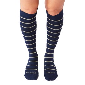 Comrad Nylon Knee High Socks - 15-20mmHg Graduated Compression Socks, (Medium, Navy/Sand) - Soft & Breathable Support Socks for Men, Pregnant Women, Nurses, Home, Work, & Travel