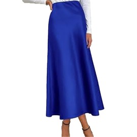 SEMATOMALA - Falda midi de satén para mujer, estilo casual, cintura alta, con volantes, elegante, falda de fiesta y boda, Azul Real, X-Large