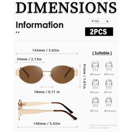 KGDUYC Retro Sunglasses Women Men Fashion Sunglasses Oval Metal Trendy Classic UV400 Protection Sunglasses - Brown Lenses, brown