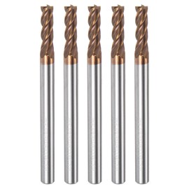 HARFINGTON 5pcs Carbide Square End Mills 3.5mm (9/64") Dia 4mm (5/32") Shank 50mm (2") Long HRC55 TiSiN Coated Micro-Grain Tungsten Carbide 4 Flutes Milling Bit Cutter