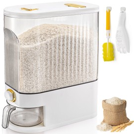 Cididu Clear Rice Holder Dispenser, 22 Lbs Large Grain Storage Container with Measuring Cup, Cylinder Household Food Dispenser Bucket Kitchen Organization for Cereal Oatmeal Coffee Bean Soybean Corn