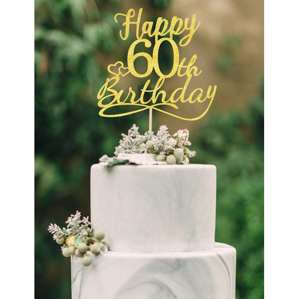 60 adornos para tartas de cumpleaños, purpurina dorada, 60 decoraciones para tartas, 60 decoraciones para tartas de 60 cumpleaños, 60 decoraciones para tartas de 60 cumpleaños, 60 decoraciones para pasteles, 60 decoraciones de cumpleaños