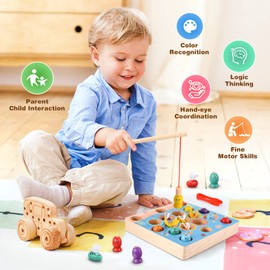 Diyfrety Toys for 2 3 4 5 Year Old Boy Girl Kids, Montessori Wooden Toys Gifts for 2-5 Year Olds Boys Girls Kids Toys Age 2-5 Magnetic Fishing Games for 2-5 Year Olds Kids Toddler Toys Games