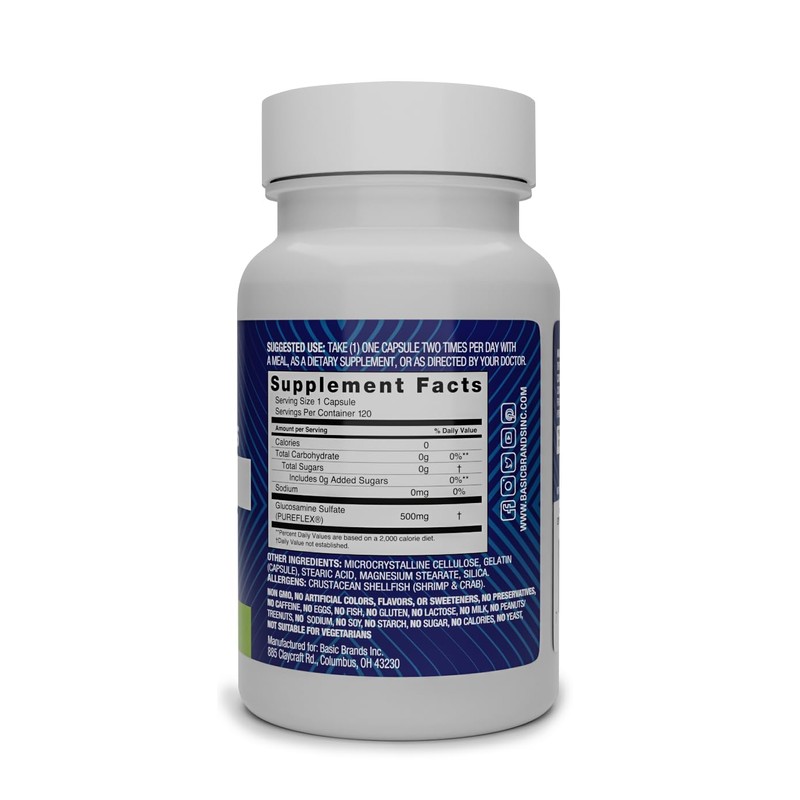 Basic Brands Pura Salud Pureflex Glucosamine Sulfate 500mg, 120 Count