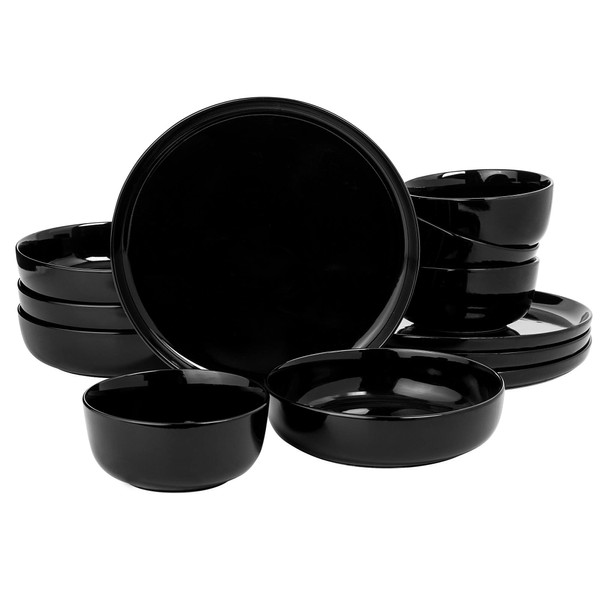 Gibson Home Oslo 12-Piece Porcelain Dinnerware Set, Black,Service for 4