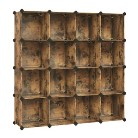 SONGMICS Cube Storage Organizer, Set of 16 Plastic Cubes, Closet Organizers and Storage, Room Organization, Bedroom Living Room, 12.2 x 48.4 x 48.4 Inches, Rustic Brown ULPC442A01