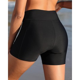 Yonique Womens Swim Shorts High Waisted Swim Bottoms Tummy Control Bathing Suit Bottom Boy Shorts(Available in Plus), V-cross Black, X-Large