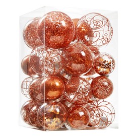 Wironlst Christmas Ball Ornaments Shatterproof Clear Large Plastic Hanging Ball Decorative Baubles Set with Stuffed Delicate Decorations (Multi-Siz, Orange)