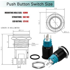 Gasea 16mm Momentary Push Button Switch, 2Pcs 12v LED Angel Eye On Off Switch with Wire Socket Plug Metal Waterproof Self-Reset Horn Button (Blue)