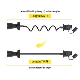 Oyviny 7 Way RV Blade to 4 Way Flat Trailer Plug Adapter 7.5ft, Stretchable Coiled Design 7 Pin to 4 Pin Trailer Extension Wiring with PU Jacket Protected Pure Copper, Plug & Play Installation
