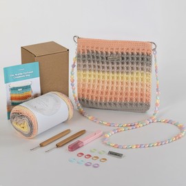 DIY Crochet Bag Kit - Complete Set with Materials and Tools, Ideal for Beginners and Children, 15cm - Creative Gift - Includes 3 to 5 Pieces (Pouch-Yellow)