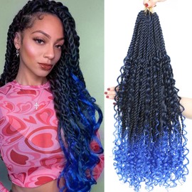 Senegalese Twist Crochet Hair - 8 Packs Boho Island Twist Crochet Hair with Curly Ends 12 Inch Pre Looped Goddess Crochet Twist Hair Extensions for Black Women (12 Inch(8 Packs), 1B/Blue)
