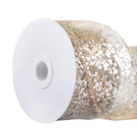 GL-Turelifes Mesh Ribbon Chunky Glitter Wired Ribbon 2.5’’x 10 Yards x 1 Roll Metallic Christmas Ribbon for Bows DIY, Christmas Tree, Xmas Gift,Wreath, Bows Gifts Box Decoration (Champagne)