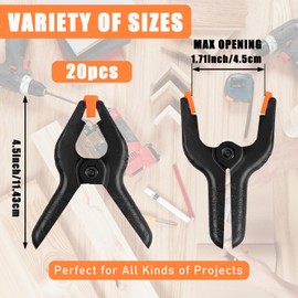 20 PCS 4.5" Heavy Duty Plastic Spring Clamps, Black Spring Clips for Backdrops, Craft Projects, Woodworking, Photography and Display Stands