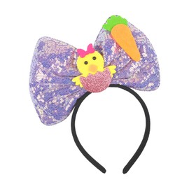Doneace Easter Headband Purple Glitter Sequin Bow Hairband Cute Easter Egg Chick Headband for Women Girls Easter Cosplay Party Headwear Festival Costume Hair Accessories Gift 1PCS