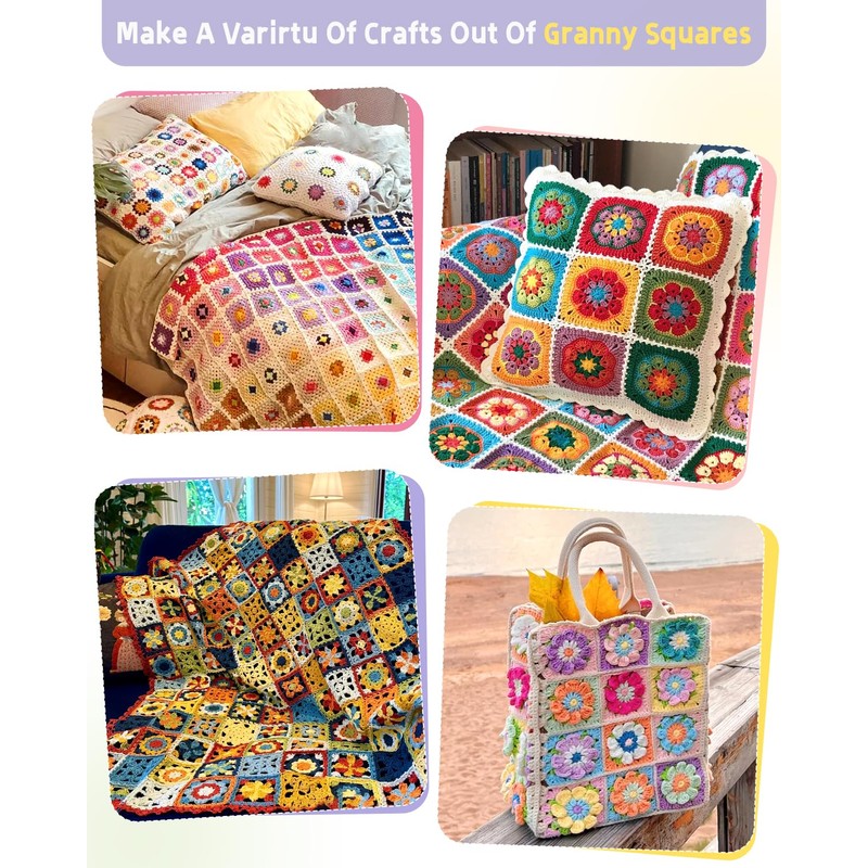 Katech Crochet Kit for Beginners, 50 Granny Squares Crochet Kits
