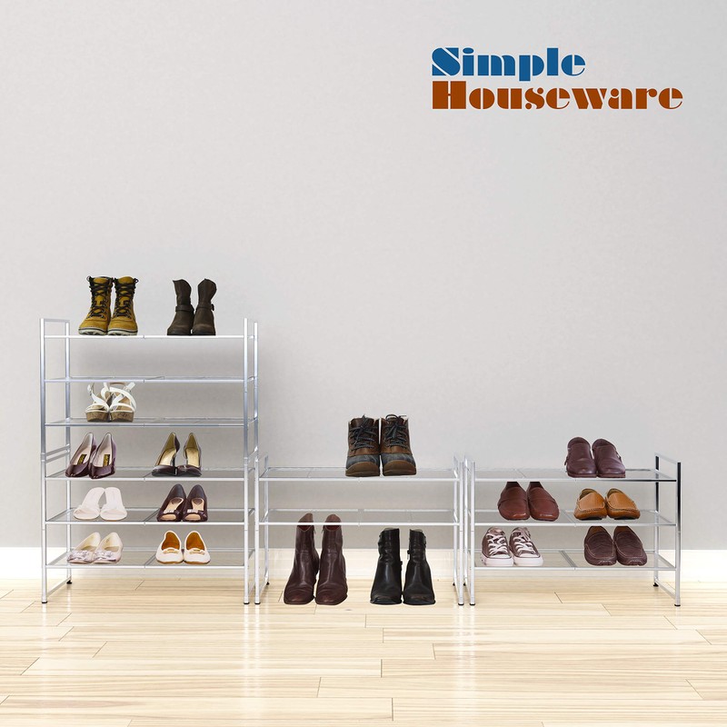 Simple Houseware 3-Tier Stackable Shoe Shelves Storage Utility Rack, Silver
