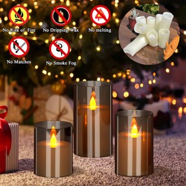 Flameless Candles 4" 5" 6" Acrylic Glass Pillars 3" Diameter Battery Operated Flickering Candles Include Remote with 24Hour Timer Function 400+ Hours by 2 AA Batteries (Gray, Warm Light 6 Pack)