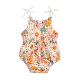 Tsseiatte Infant Baby Girl Summer Bodysuit Print One Piece Suspender Romper Cotton Polyester Jumpsuit Spaghetti Strap Outfit (A-Floral print, 3-6 Months)