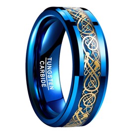 Vakki 8mm Mens Celtic Dragon Tungsten Carbide Wedding Band Blue Carbon Fiber Engagement Ring Size 13.5