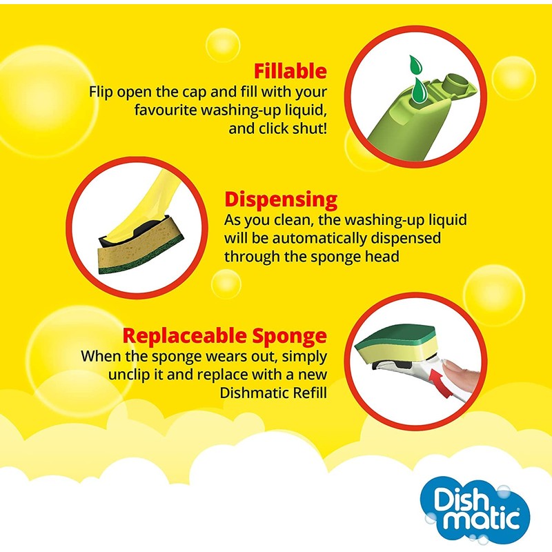 Dishmatic Fillable Washing Up Brush and Sponge - Value Pack,