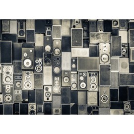 CORFOTO Fabric 7x5ft Vintage Style Mix Radio Backdrop Retro Music Wall of Radio Boombox Photography Background for 70s 80s Style Backdrops Old-Fashioned Antique Music Party Banner Photo Props