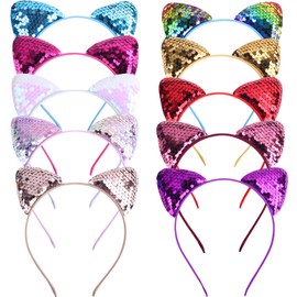 10PCS Cat Ears Headdress, Sequin Headband Cat Ears Headband, Cute Shiny Hair Hoop Hair Ornaments for Women Girls Daily and Birthday Party Supplies,Festival
