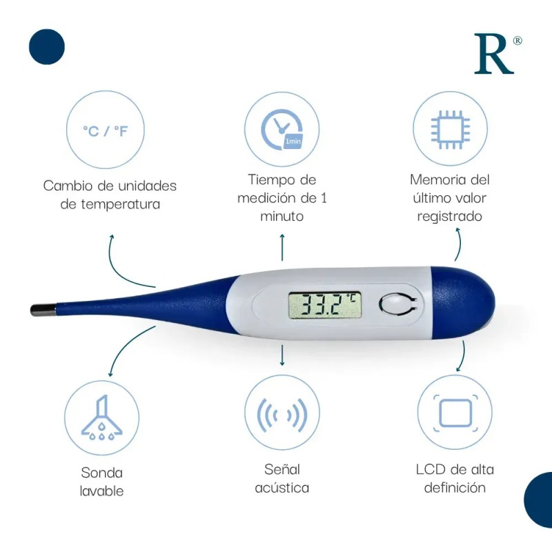 Termómetro Digital Punta Flexible Lectura Rápida, Cómodo De Máxima Precisión