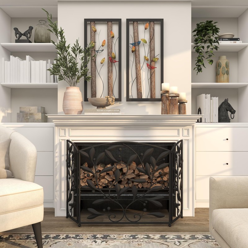Deco 79 Metal Scroll Foldable Mesh Netting 3 Panel Fireplace